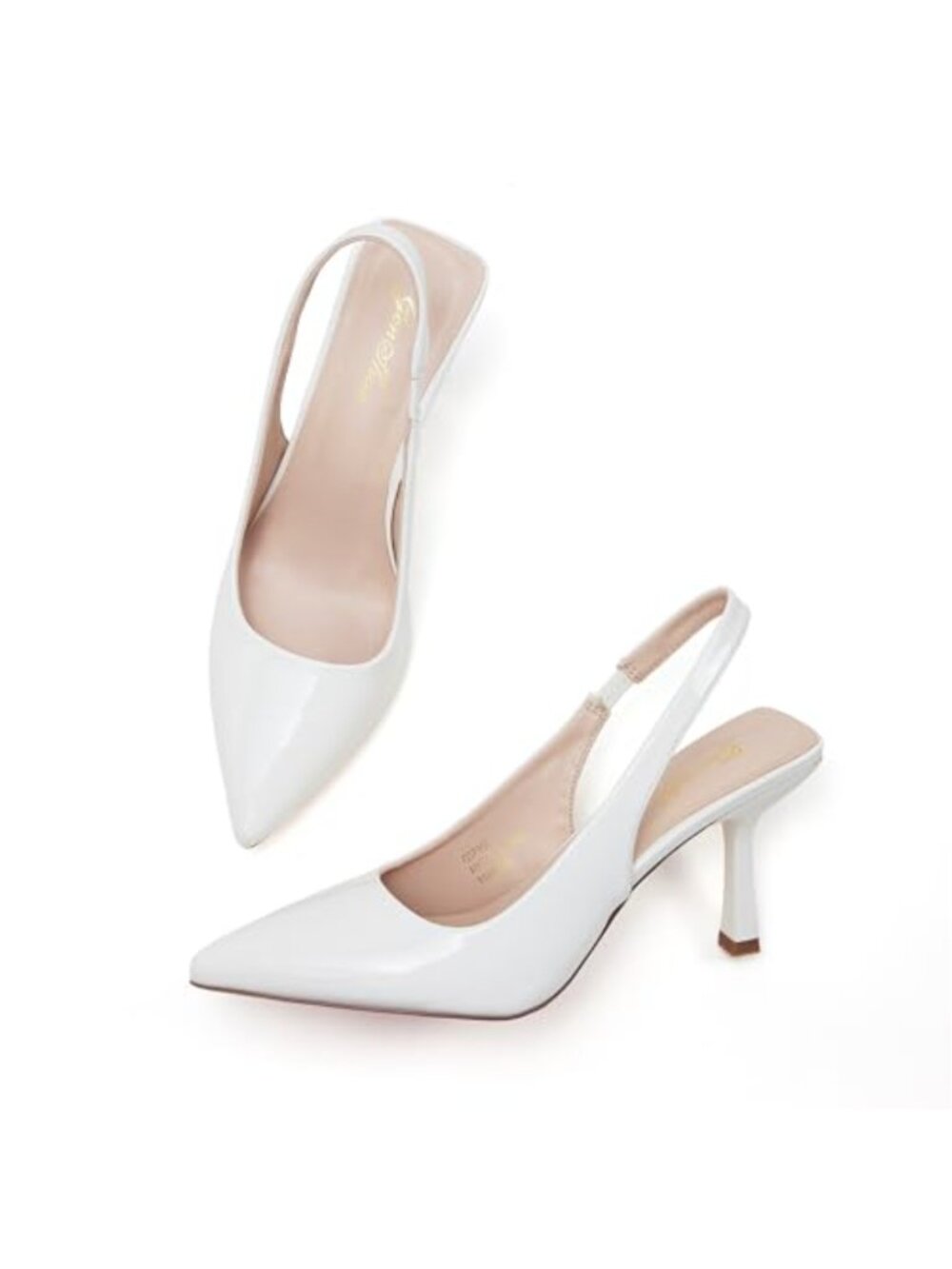 Slip On Slingback Kitten Heel Stiletto Pumps Pointed Toe Elastic Strap Dress